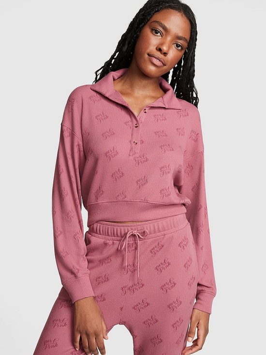 PINK Victoria's Secret Tops - Victoria’s Secret Pink Long-Sleeve waffle knit Polo Top M
